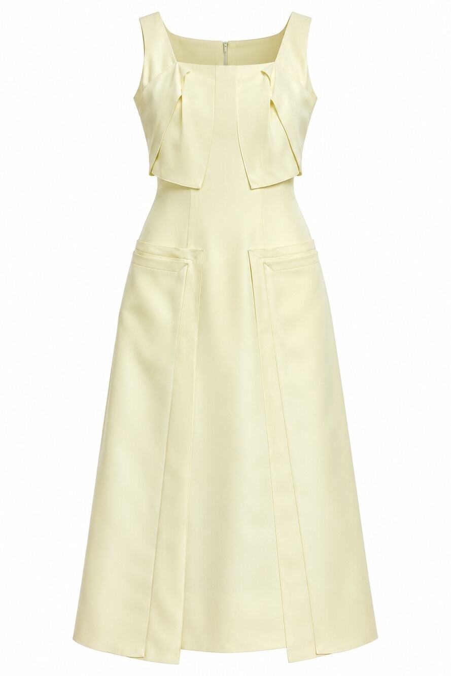 Carolina Herrera Y2K Vintage Ivory Satin A-Line Midi Dress Size 4